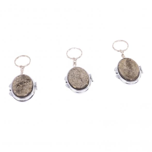 Складное зеркало брелок из камня пирит овальное 126629