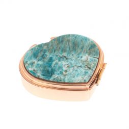 Таблетница &amp;quot;Сердце&amp;quot; на 3 отделения голубой апатит цвет красное золото