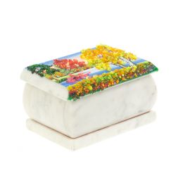 Шкатулка с рисунком &amp;quot;Осень&amp;quot; белый мрамор 10х6,5х6 см