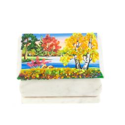 Шкатулка с рисунком &amp;quot;Осень&amp;quot; белый мрамор 10х6,5х6 см