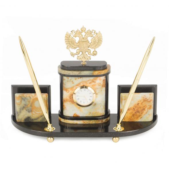 Настольный набор &amp;quot;Герб РФ&amp;quot; камень офиокальцит 118727