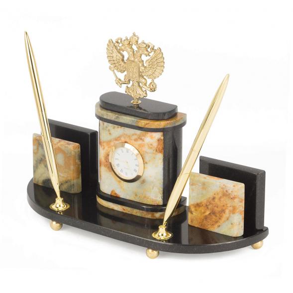 Настольный набор &amp;quot;Герб РФ&amp;quot; камень офиокальцит 118727