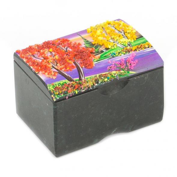 Шкатулка &amp;quot;Сундучок&amp;quot; змеевик рисунок осень 10х6,5х6,5 см 119689