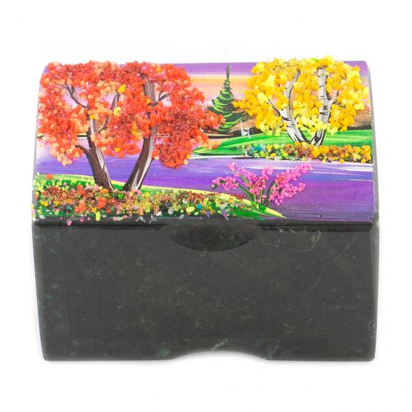 Шкатулка &amp;quot;Сундучок&amp;quot; змеевик рисунок осень 10х6,5х6,5 см 119689