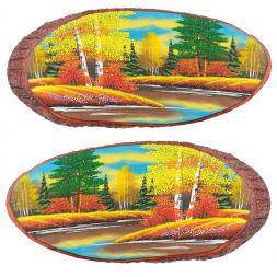 Панно на срезе дерева &amp;quot;Осень&amp;quot; горизонтальное 55-60 см каменная крошка