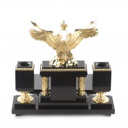 Письменный набор "Двуглавый орел" из натурального малахита с бронзовым литьем