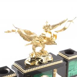 Письменный набор "Двуглавый орел" из натурального малахита с бронзовым литьем