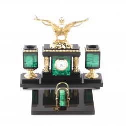 Письменный набор "Двуглавый орел" из натурального малахита с бронзовым литьем