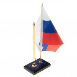 Подставка под ручку с флагом РФ из афганского лазурита 8,5х6х25 см