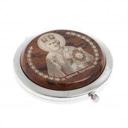 Зеркало с иконой &amp;quot;Николай Чудотворец&amp;quot; из коричневого обсидиана