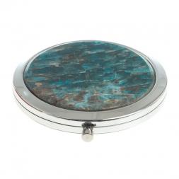 Зеркало круглое из камня голубой апатит цвет серебро