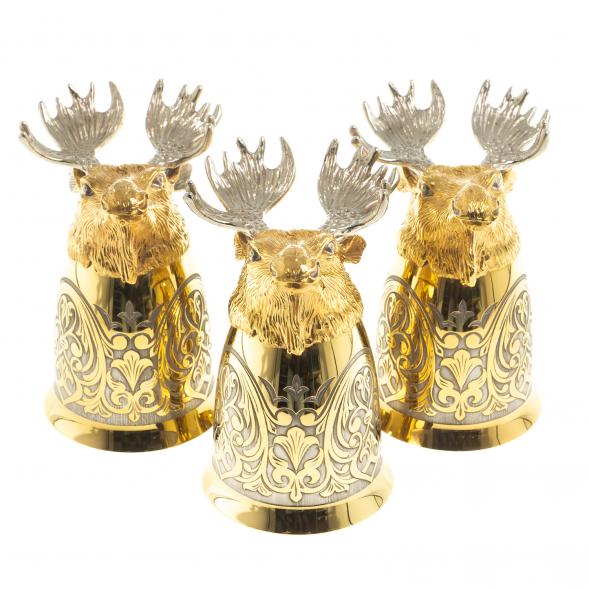 Подарочный набор &amp;quot;Лось&amp;quot; фляжка и 3 стопки перевертыша Златоуст 123681