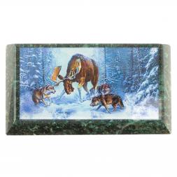 Шкатулка с иллюстрацией &amp;quot;Лось с волками&amp;quot; камень змеевик 17,5х9,5х7,5 см