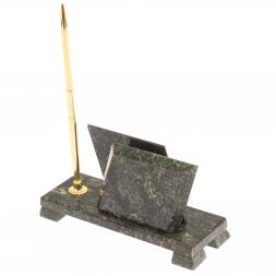 Визитница настольная "Мини 2" с подставкой под ручку змеевик