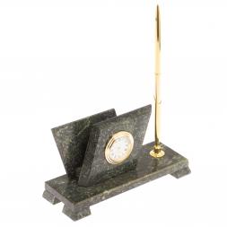 Визитница настольная "Мини 2" с подставкой под ручку змеевик