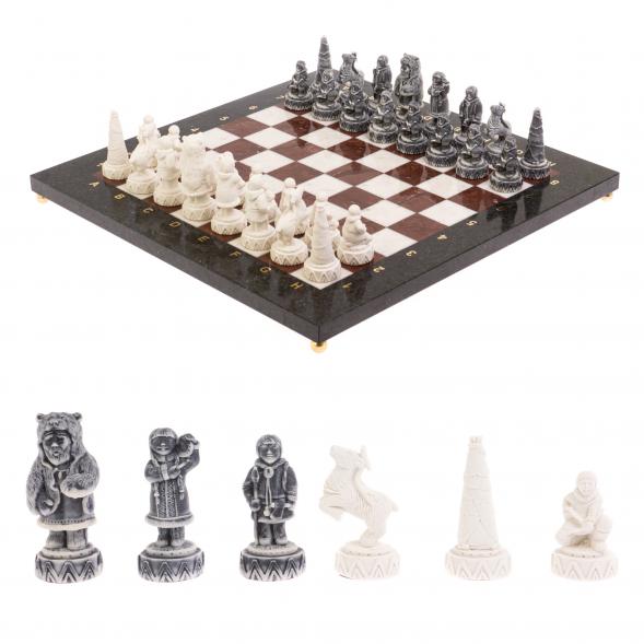 Шахматы &amp;quot;Северные народы&amp;quot; доска 40х40 см лемезит мрамор 126553