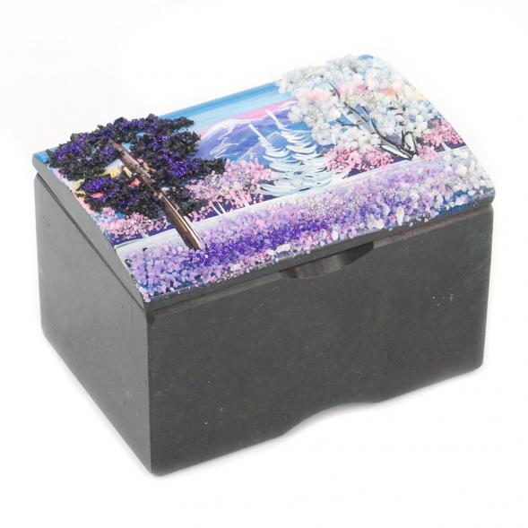 Шкатулка &amp;quot;Сундучок&amp;quot; змеевик рисунок зима 10х6,5х6,5 см 119690