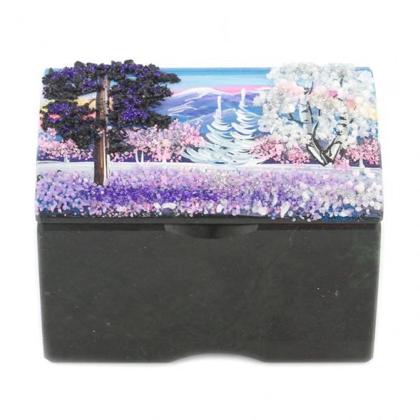 Шкатулка &amp;quot;Сундучок&amp;quot; змеевик рисунок зима 10х6,5х6,5 см 119690