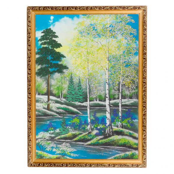 Картина &amp;quot;Весенний пейзаж&amp;quot; багет 56х76 см вертикальная, каменная крошка 120137