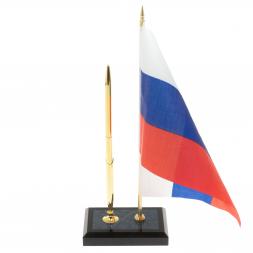 Подставка под ручку с флагом РФ из иркутского лазурита 9х6х25 см