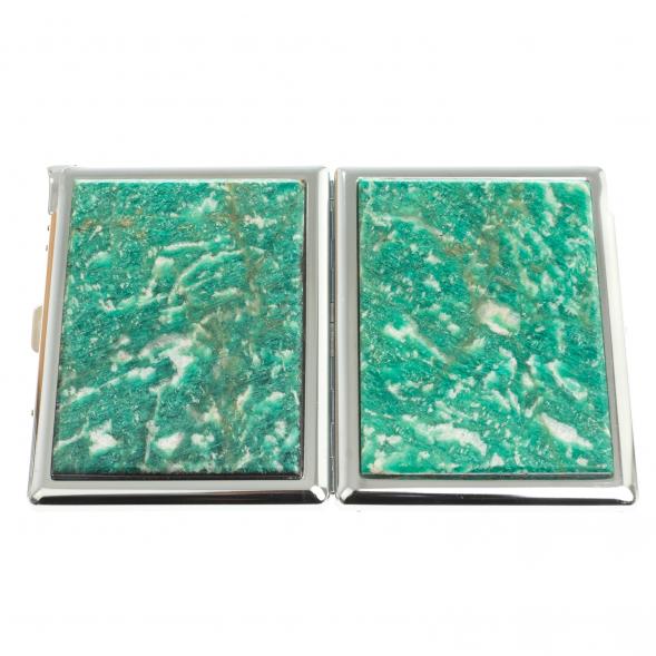 Портсигар на 10 сигарет с зажигалкой камень амазонит 123409
