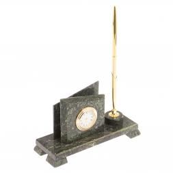 Визитница настольная с подставкой под ручку Мини 3" камень змеевик