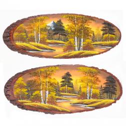 Панно на срезе дерева "Осень янтарная" горизонтальное 95-100 см каменная крошка