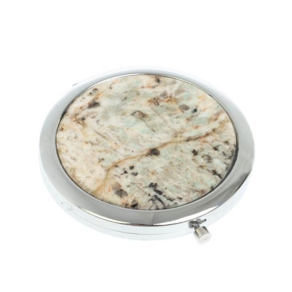 Зеркало карманное круглое из камня амазонит дымчатый кварц цвет серебро 127805