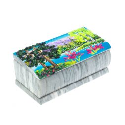 Шкатулка &amp;quot;Лето&amp;quot; из серого мрамора 14,5х7,5х6 см