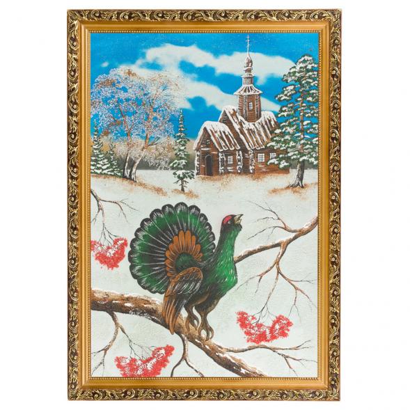 Картина &amp;quot;Глухарь зимой&amp;quot; багет 46х66 см, каменная крошка 119316