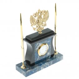Настольные часы с ручками&amp;quot; Герб&amp;quot; из лазурита
