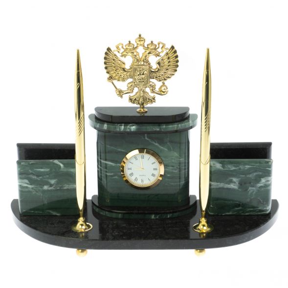 Письменный прибор &amp;quot;Герб РФ&amp;quot; из офиокальцита 128651