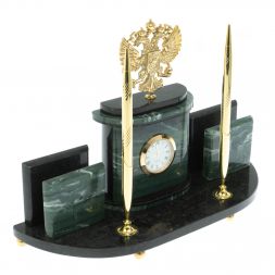 Письменный прибор &amp;quot;Герб РФ&amp;quot; из офиокальцита