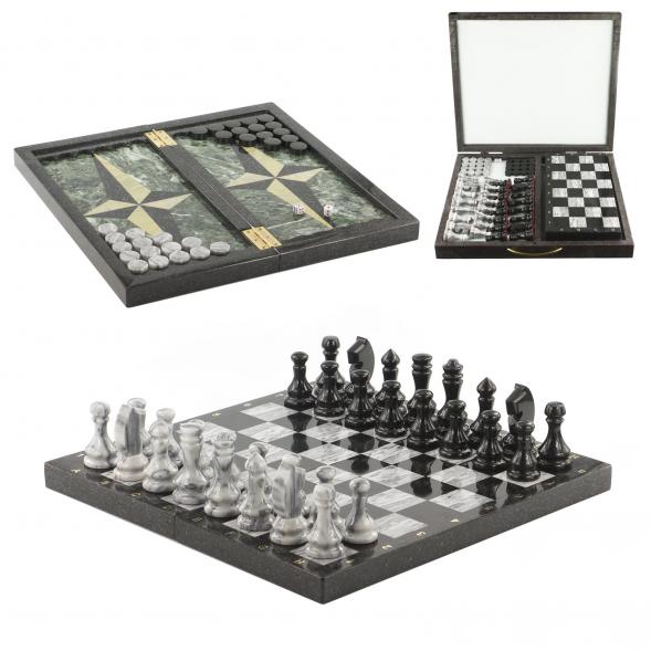 Настольный набор Шахматы Шашки Нарды 3 в 1 из камня 119968