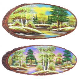 Панно на срезе дерева "Весна" горизонтальное 45-50 см каменная крошка