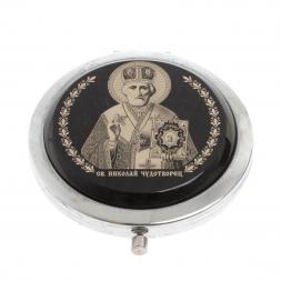 Зеркало с иконой &amp;quot;Николай Чудотворец&amp;quot; из черного обсидиана