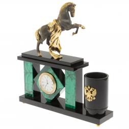 Настольный мини-набор &amp;quot;Конь с попоной&amp;quot; из малахита