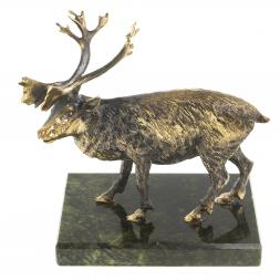 Бронзовая статуэтка &amp;quot;Северный олень&amp;quot; на подставке из камня змеевик