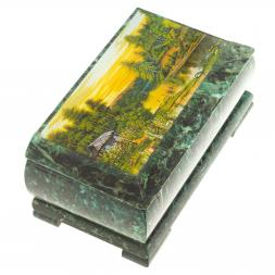 Шкатулка с иллюстрацией "Домик на берегу реки" камень змеевик 17,5х9,5х7,5 см