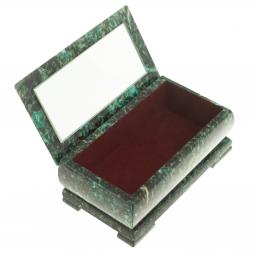 Шкатулка с иллюстрацией "Домик на берегу реки" камень змеевик 17,5х9,5х7,5 см