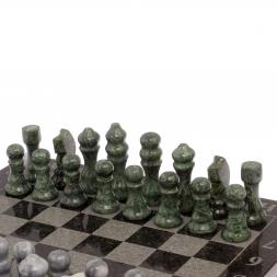 Шахматный ларец с гравировкой мрамор, змеевик 35х35х7,5 см