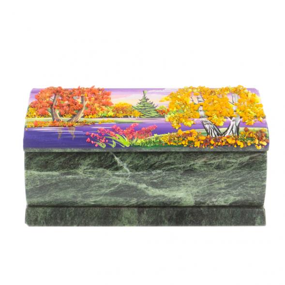 Шкатулка с росписью &amp;quot;Осень&amp;quot; камень змеевик 15х7,5х6 см 127406