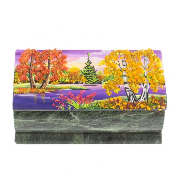 Шкатулка с росписью &amp;quot;Осень&amp;quot; камень змеевик 15х7,5х6 см 127406