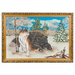 Картина &amp;quot;Охота на кабана&amp;quot; багет 46х66 см, каменная крошка