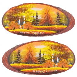 Картина на срезе дерева "Осень янтарная" горизонтальное 40-45 см рисунок каменная крошка