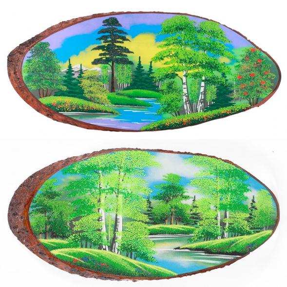 Панно на срезе дерева &amp;quot;Лето&amp;quot; горизонтальное 55-60 см каменная крошка 112212