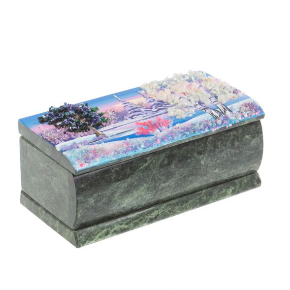 Шкатулка с росписью &amp;quot;Зима&amp;quot; камень змеевик 15х7,5х6 см 127407