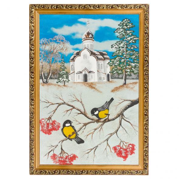Картина &amp;quot;Зимняя церковь&amp;quot; багет 46х66 см, каменная крошка 119318