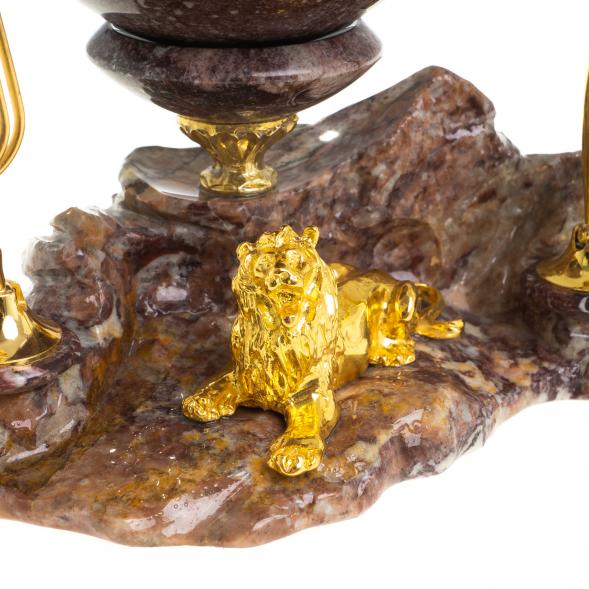 Письменный прибор &amp;quot;Лев у скалы&amp;quot; с шаром антистресс из камня 122583