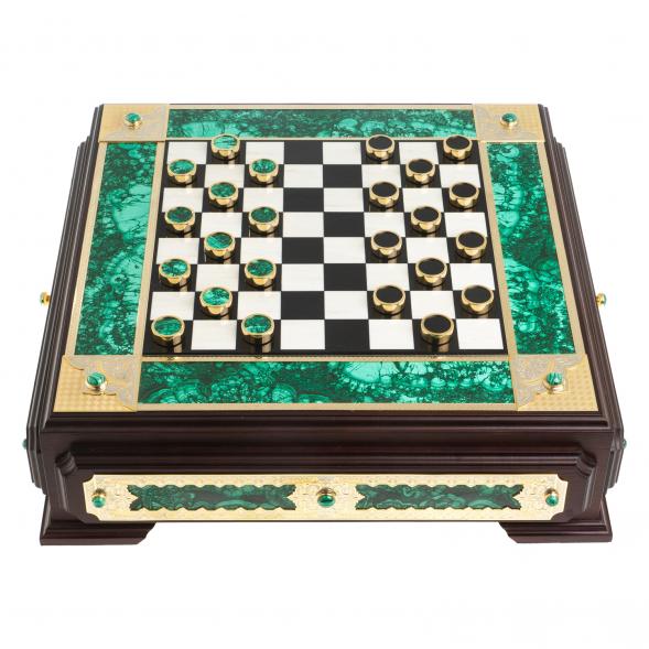 Подарочный набор шахматы и шашки &amp;quot;Царские&amp;quot; камень малахит Златоуст 122843